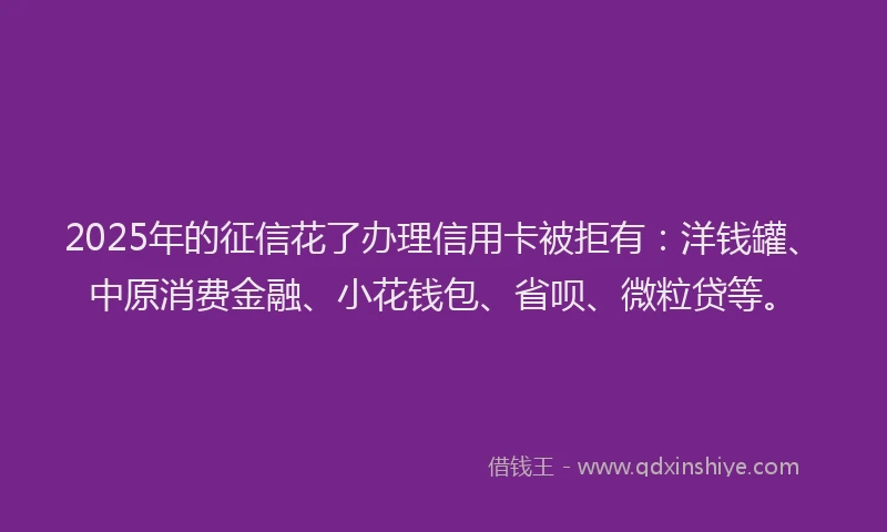 2025年的征信花了办理信用卡被拒有：洋钱罐、中原消费金融、小花钱包、省呗、微粒贷等。