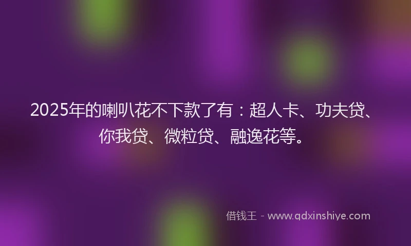 2025年的喇叭花不下款了有：超人卡、功夫贷、你我贷、微粒贷、融逸花等。