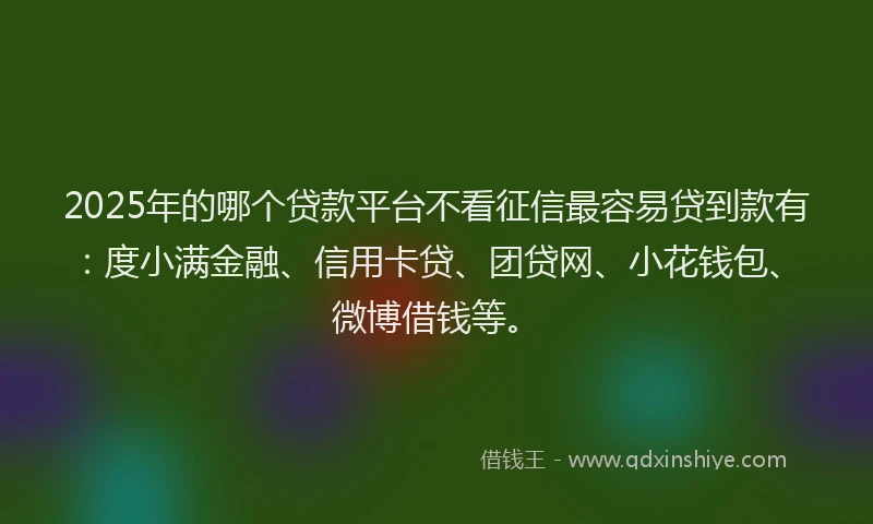 2025年的哪个贷款平台不看征信最容易贷到款有：度小满金融、信用卡贷、团贷网、小花钱包、微博借钱等。