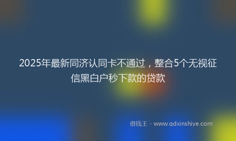 2025年最新同济认同卡不通过，整合5个无视征信黑白户秒下款的贷款
