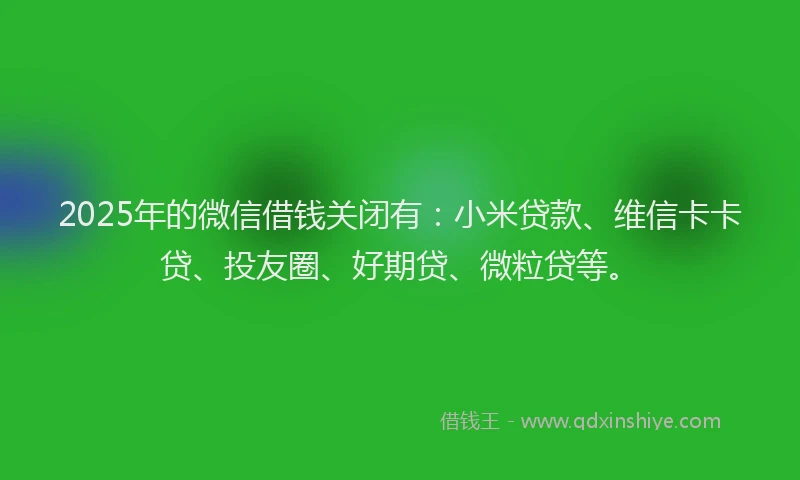 2025年的微信借钱关闭有：小米贷款、维信卡卡贷、投友圈、好期贷、微粒贷等。