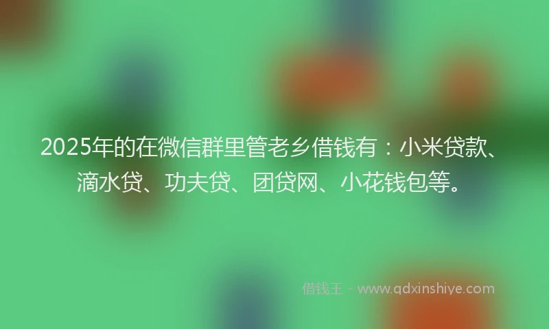 2025年的在微信群里管老乡借钱有：小米贷款、滴水贷、功夫贷、团贷网、小花钱包等。