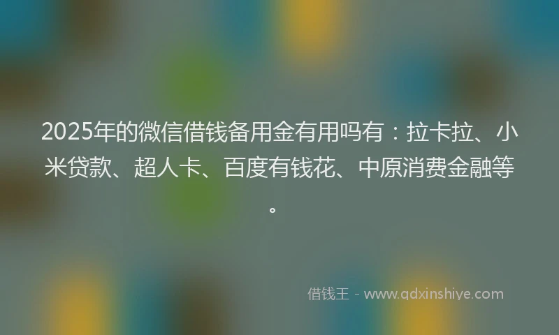 2025年的微信借钱备用金有用吗有：拉卡拉、小米贷款、超人卡、百度有钱花、中原消费金融等。