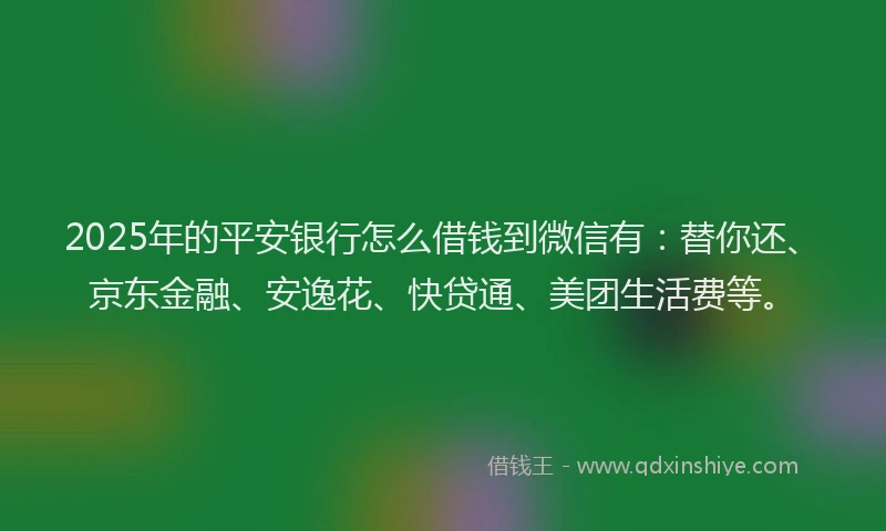 2025年的平安银行怎么借钱到微信有：替你还、京东金融、安逸花、快贷通、美团生活费等。