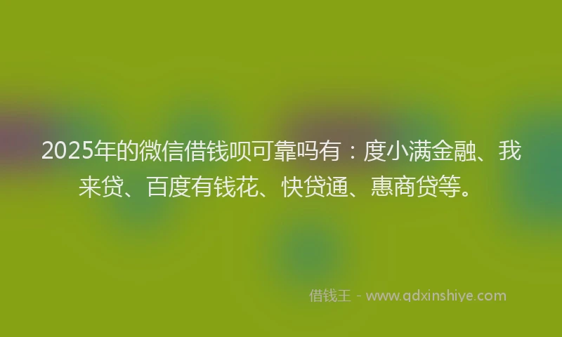 2025年的微信借钱呗可靠吗有：度小满金融、我来贷、百度有钱花、快贷通、惠商贷等。