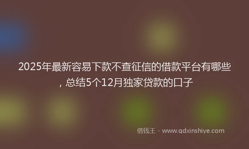2025年最新容易下款不查征信的借款平台有哪些，总结5个12月独家贷款的口子