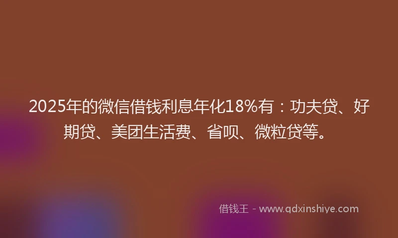 2025年的微信借钱利息年化18%有：功夫贷、好期贷、美团生活费、省呗、微粒贷等。