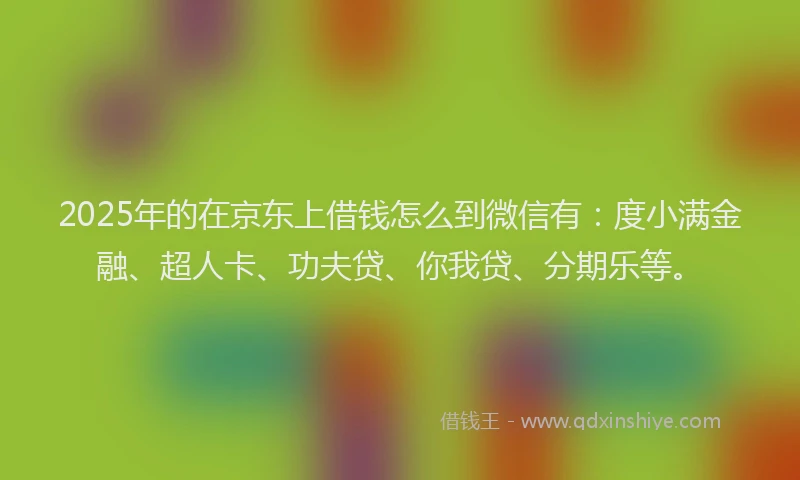 2025年的在京东上借钱怎么到微信有：度小满金融、超人卡、功夫贷、你我贷、分期乐等。