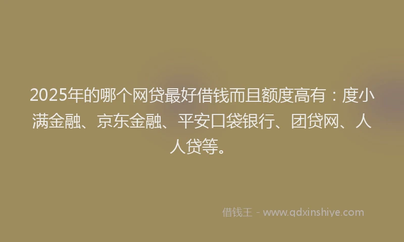 2025年的哪个网贷最好借钱而且额度高有：度小满金融、京东金融、平安口袋银行、团贷网、人人贷等。