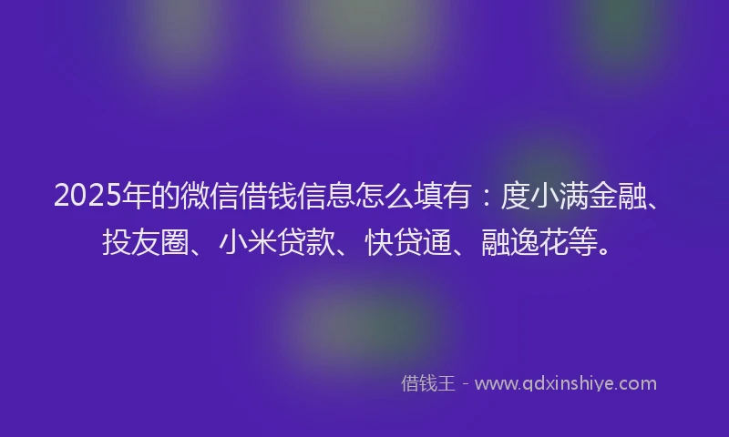 2025年的微信借钱信息怎么填有：度小满金融、投友圈、小米贷款、快贷通、融逸花等。