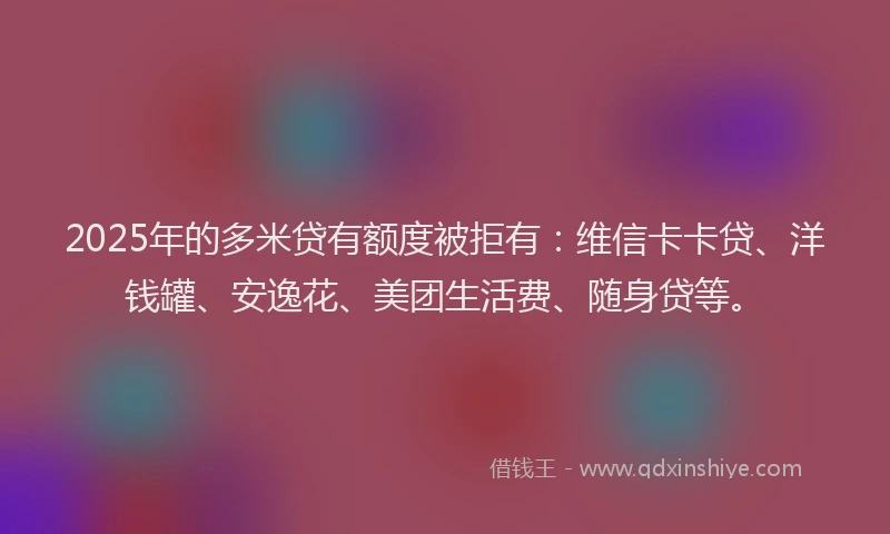 2025年的多米贷有额度被拒有：维信卡卡贷、洋钱罐、安逸花、美团生活费、随身贷等。