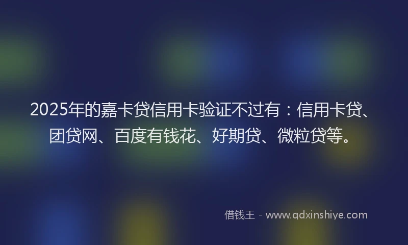 2025年的嘉卡贷信用卡验证不过有：信用卡贷、团贷网、百度有钱花、好期贷、微粒贷等。