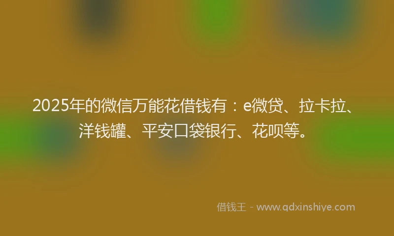 2025年的微信万能花借钱有：e微贷、拉卡拉、洋钱罐、平安口袋银行、花呗等。