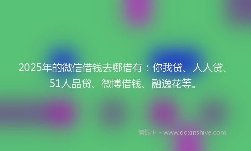 2025年的微信借钱去哪借有：你我贷、人人贷、51人品贷、微博借钱、融逸花等。