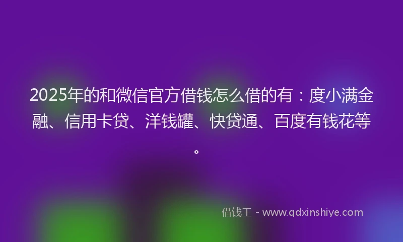 2025年的和微信官方借钱怎么借的有：度小满金融、信用卡贷、洋钱罐、快贷通、百度有钱花等。