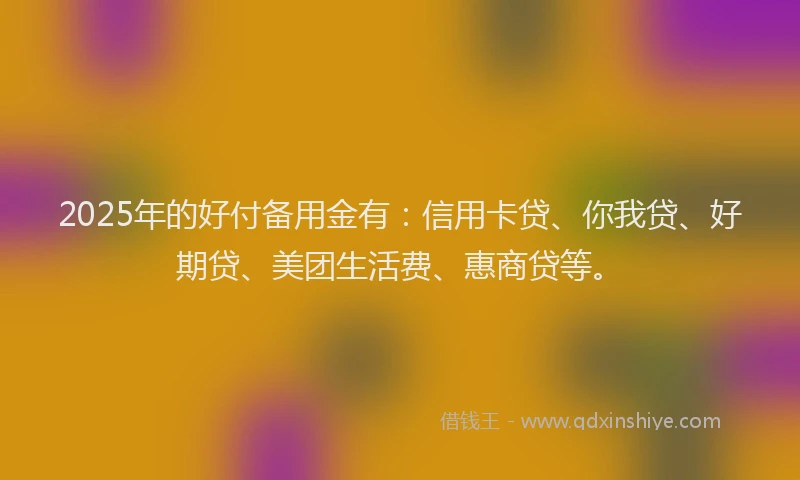 2025年的好付备用金有：信用卡贷、你我贷、好期贷、美团生活费、惠商贷等。