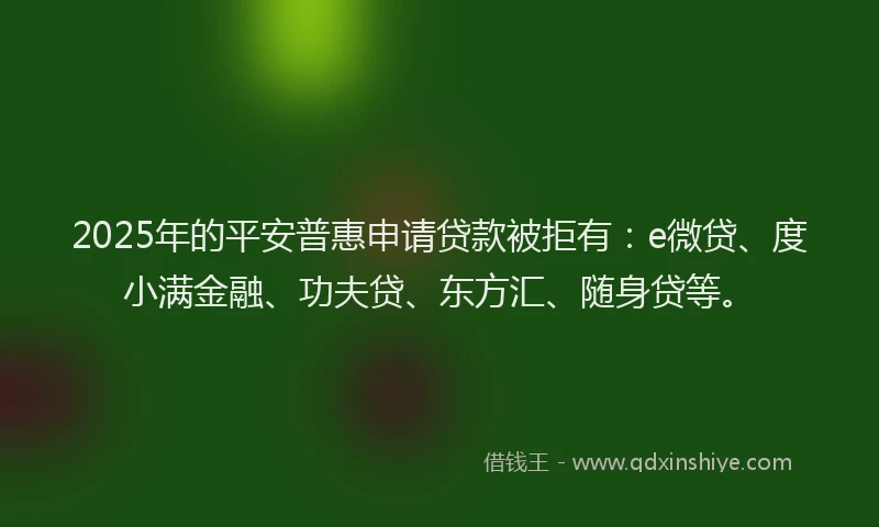 2025年的平安普惠申请贷款被拒有：e微贷、度小满金融、功夫贷、东方汇、随身贷等。