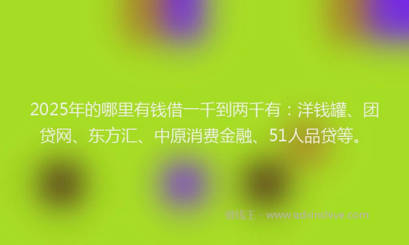 2025年的哪里有钱借一千到两千有：洋钱罐、团贷网、东方汇、中原消费金融、51人品贷等。