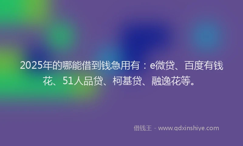 2025年的哪能借到钱急用有：e微贷、百度有钱花、51人品贷、柯基贷、融逸花等。