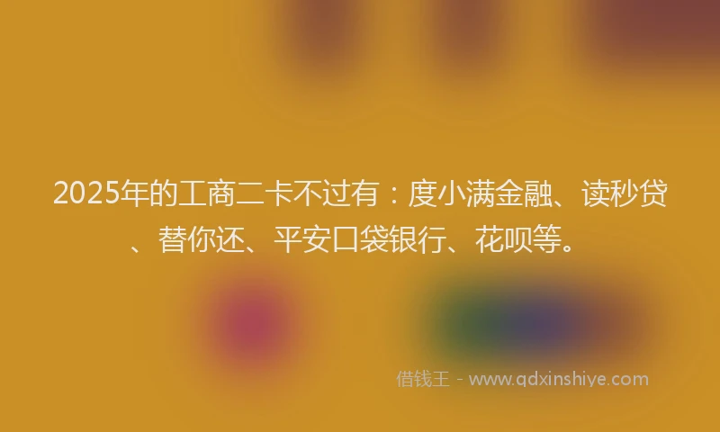 2025年的工商二卡不过有：度小满金融、读秒贷、替你还、平安口袋银行、花呗等。