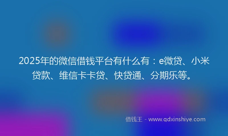 2025年的微信借钱平台有什么有：e微贷、小米贷款、维信卡卡贷、快贷通、分期乐等。