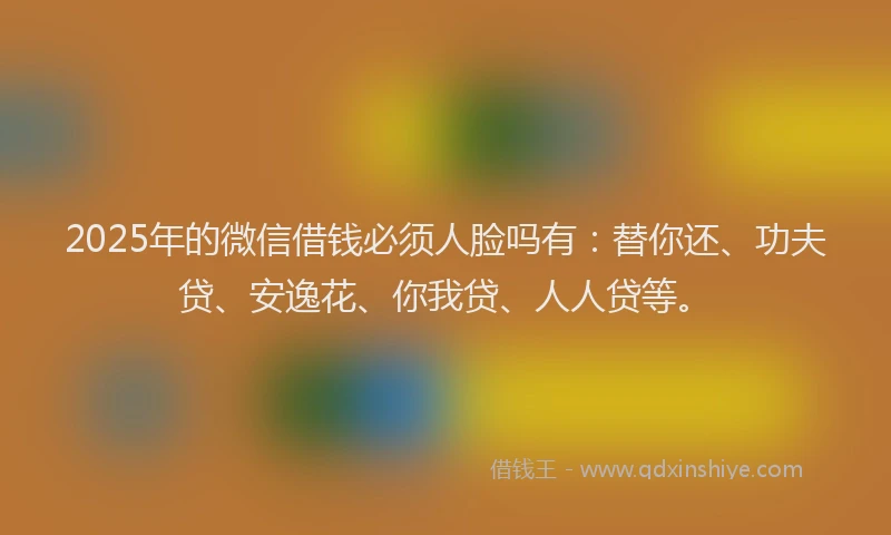 2025年的微信借钱必须人脸吗有：替你还、功夫贷、安逸花、你我贷、人人贷等。