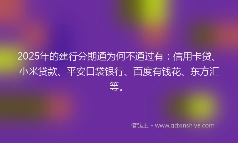 2025年的建行分期通为何不通过有：信用卡贷、小米贷款、平安口袋银行、百度有钱花、东方汇等。