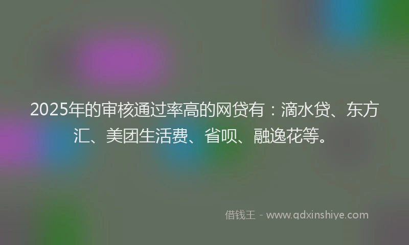 2025年的审核通过率高的网贷有：滴水贷、东方汇、美团生活费、省呗、融逸花等。