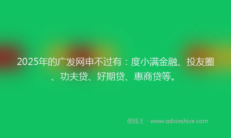 2025年的广发网申不过有：度小满金融、投友圈、功夫贷、好期贷、惠商贷等。