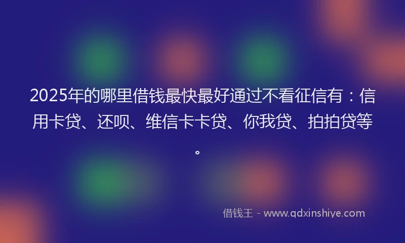 2025年的哪里借钱最快最好通过不看征信有：信用卡贷、还呗、维信卡卡贷、你我贷、拍拍贷等。