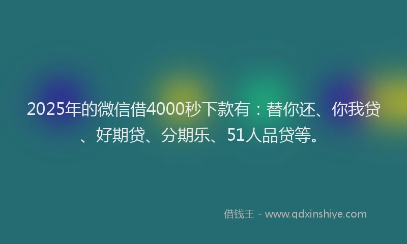 2025年的微信借4000秒下款有：替你还、你我贷、好期贷、分期乐、51人品贷等。