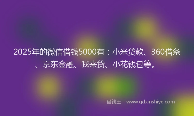 2025年的微信借钱5000有：小米贷款、360借条、京东金融、我来贷、小花钱包等。