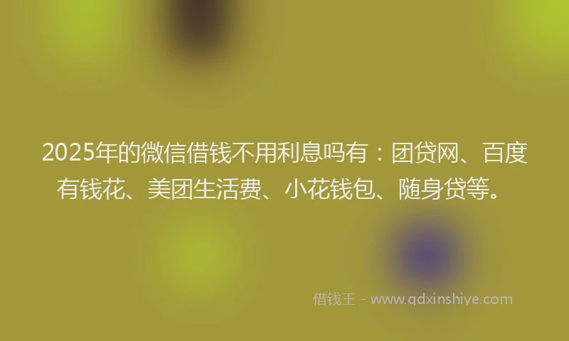 2025年的微信借钱不用利息吗有：团贷网、百度有钱花、美团生活费、小花钱包、随身贷等。