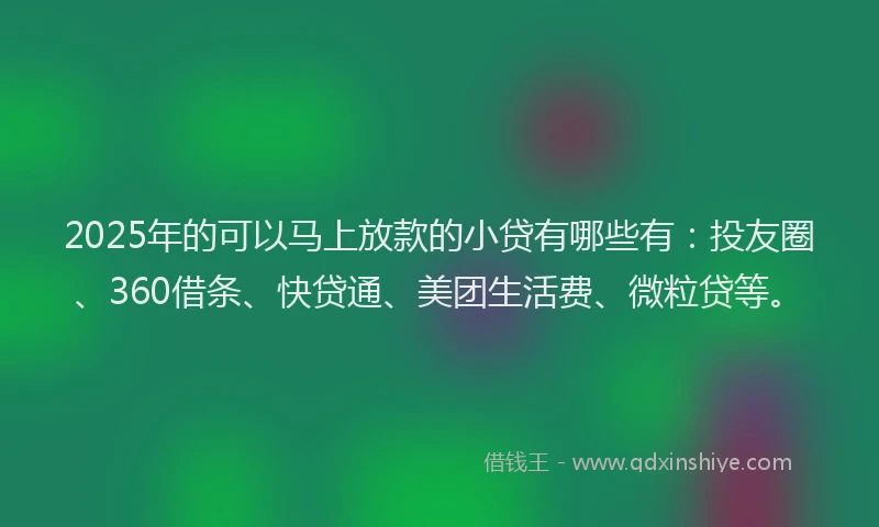 2025年的可以马上放款的小贷有哪些有：投友圈、360借条、快贷通、美团生活费、微粒贷等。