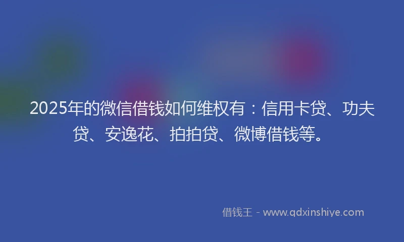2025年的微信借钱如何维权有：信用卡贷、功夫贷、安逸花、拍拍贷、微博借钱等。