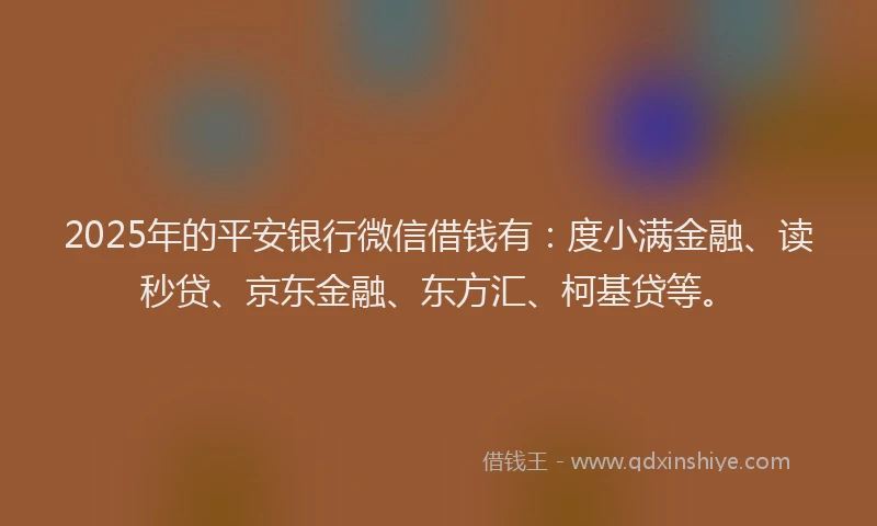 2025年的平安银行微信借钱有：度小满金融、读秒贷、京东金融、东方汇、柯基贷等。