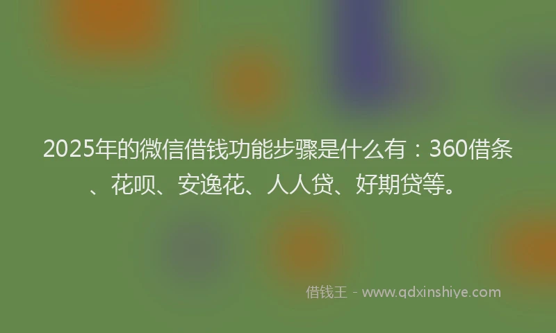 2025年的微信借钱功能步骤是什么有：360借条、花呗、安逸花、人人贷、好期贷等。
