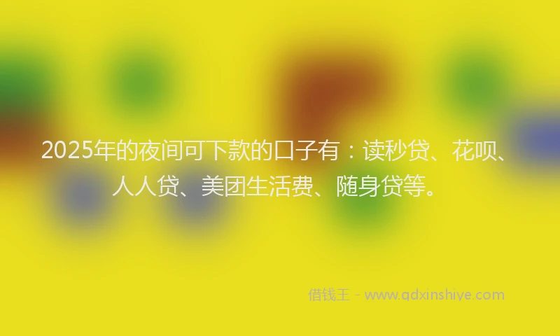 2025年的夜间可下款的口子有：读秒贷、花呗、人人贷、美团生活费、随身贷等。