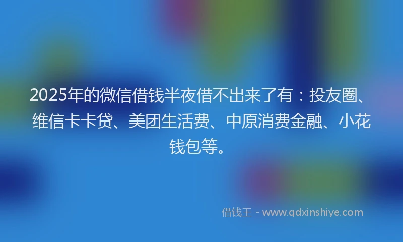 2025年的微信借钱半夜借不出来了有：投友圈、维信卡卡贷、美团生活费、中原消费金融、小花钱包等。