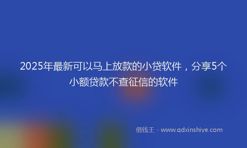 2025年最新可以马上放款的小贷软件，分享5个小额贷款不查征信的软件