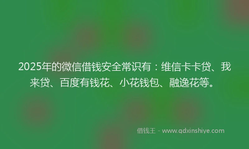 2025年的微信借钱安全常识有：维信卡卡贷、我来贷、百度有钱花、小花钱包、融逸花等。