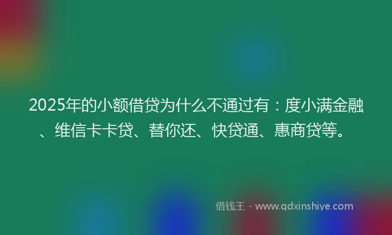 2025年的小额借贷为什么不通过有：度小满金融、维信卡卡贷、替你还、快贷通、惠商贷等。