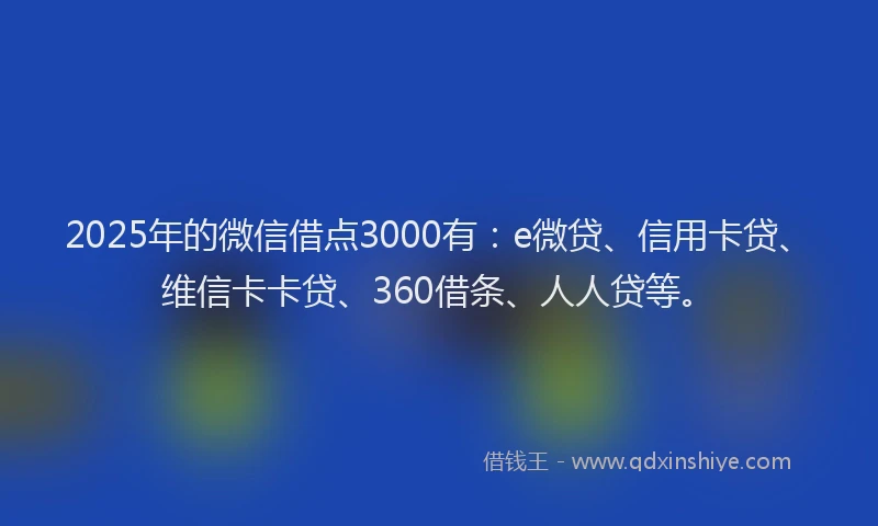 2025年的微信借点3000有：e微贷、信用卡贷、维信卡卡贷、360借条、人人贷等。