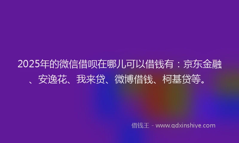 2025年的微信借呗在哪儿可以借钱有：京东金融、安逸花、我来贷、微博借钱、柯基贷等。