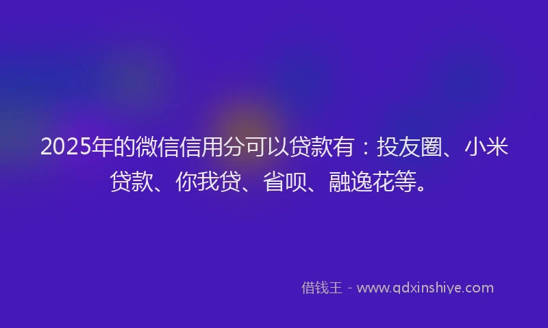2025年的微信信用分可以贷款有：投友圈、小米贷款、你我贷、省呗、融逸花等。