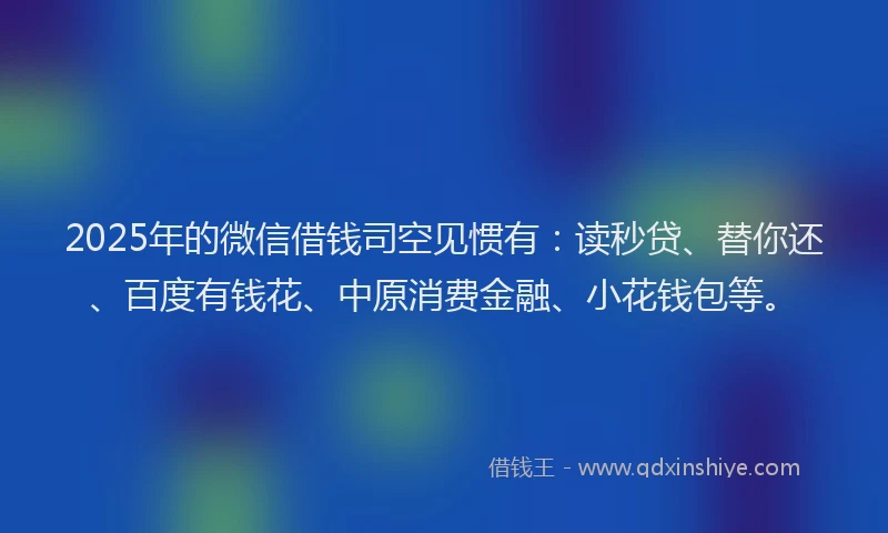 2025年的微信借钱司空见惯有：读秒贷、替你还、百度有钱花、中原消费金融、小花钱包等。