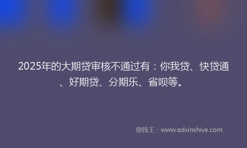 2025年的大期贷审核不通过有：你我贷、快贷通、好期贷、分期乐、省呗等。