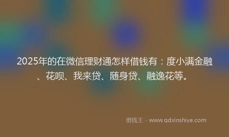 2025年的在微信理财通怎样借钱有：度小满金融、花呗、我来贷、随身贷、融逸花等。