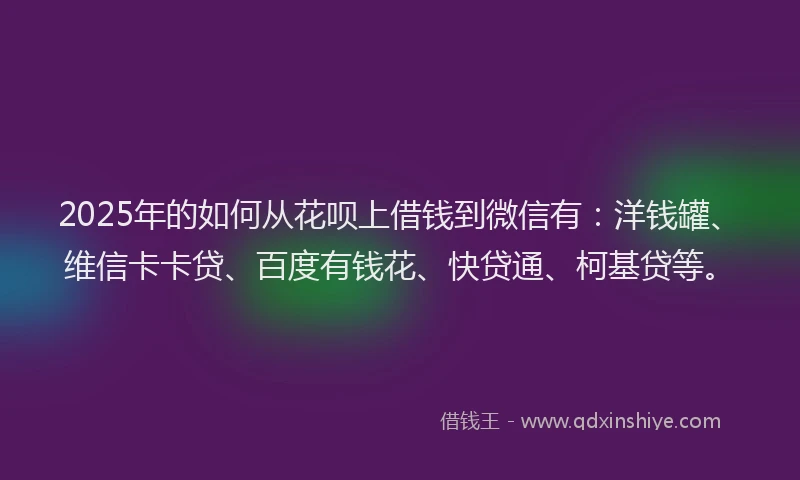 2025年的如何从花呗上借钱到微信有：洋钱罐、维信卡卡贷、百度有钱花、快贷通、柯基贷等。