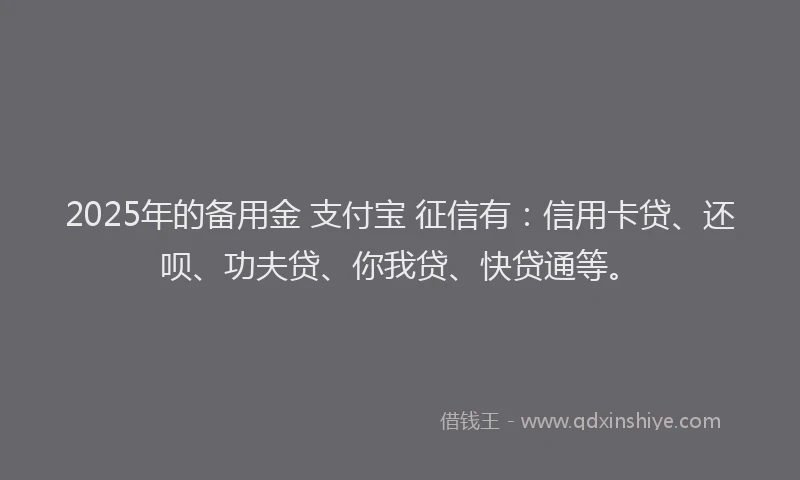 2025年的备用金 支付宝 征信有：信用卡贷、还呗、功夫贷、你我贷、快贷通等。